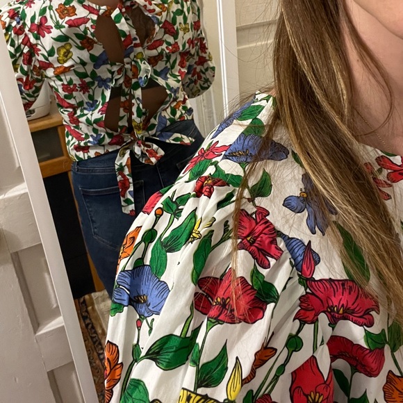 Zara Basics Floral Print Crop Poof Sleeve Bow Back Blouse. Size Small. - Picture 10 of 10